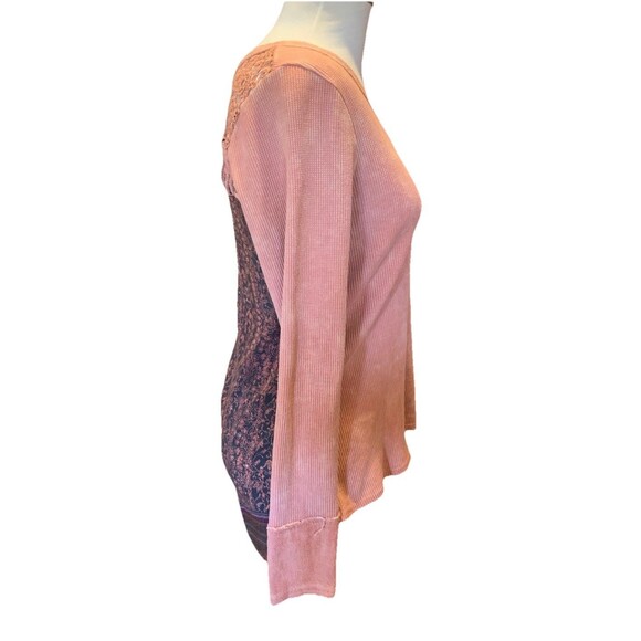 Vtg 90’s Gimmicks By BKE Pink Shirt Top Crochet Mixed Print Thermal Boho Small - Picture 6 of 15